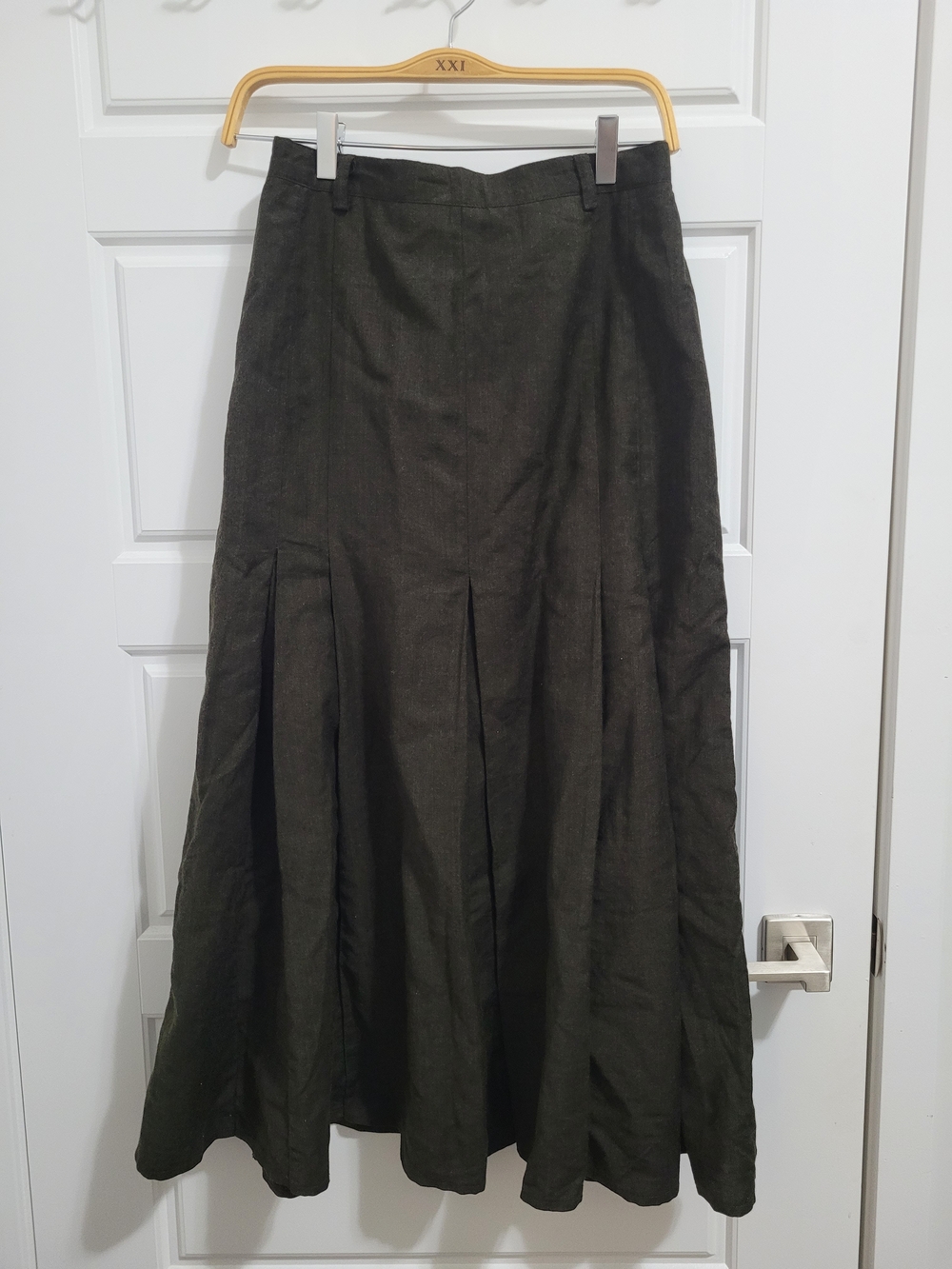 Vintage Classic Olive Maxi Skirt with Panel Details
